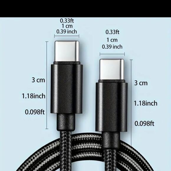 New Black Nylon 50-80W Fast Charging Type C to Type C Transfer Charging Cable - Picture 2 of 2